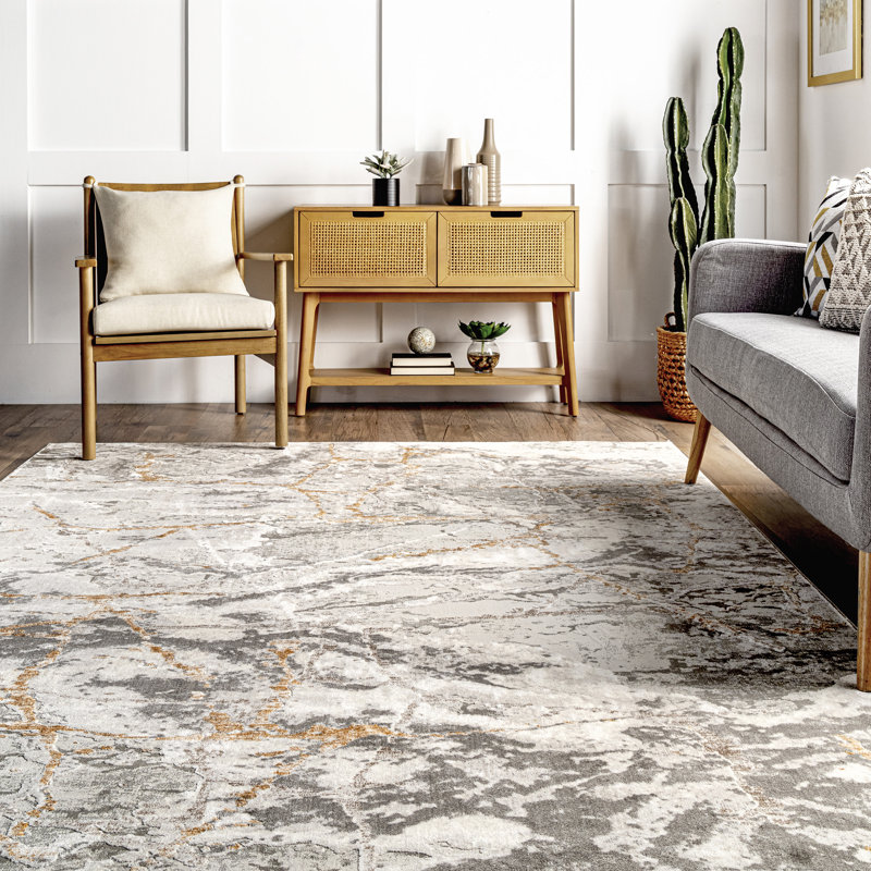 Tapis abstrait beige / gris, Rectangle 5 pi x 8 pi
