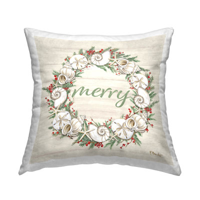 Coussin Stupell Industries Shells & Festive Holly par Paul Brent