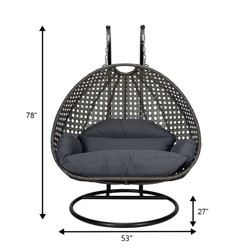  Balancelle en osier gris anthracite pour 2 personnes avec support, balançoire double extra-large pour patio, cour ou véranda