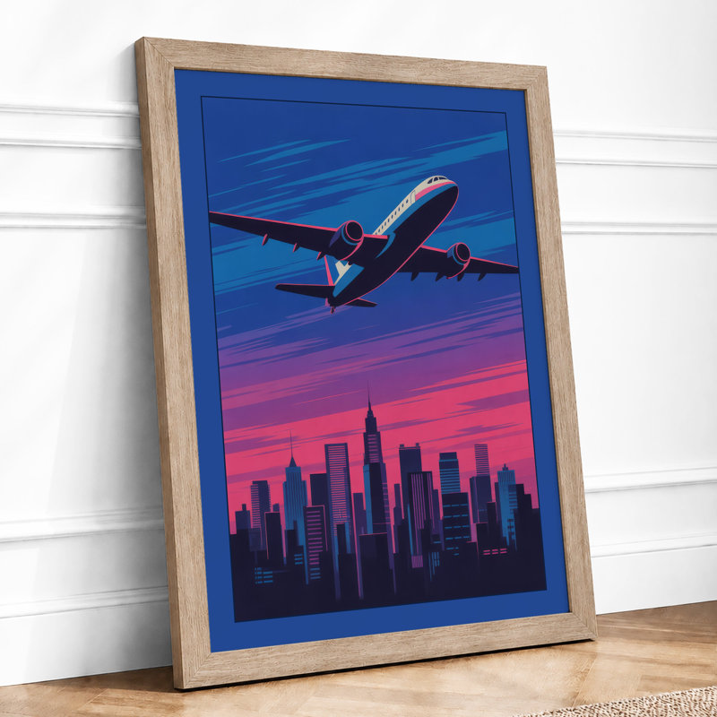 Flight Over City Modern - Framed Print, A1 - 84.1 x 59.4 cm, Oak