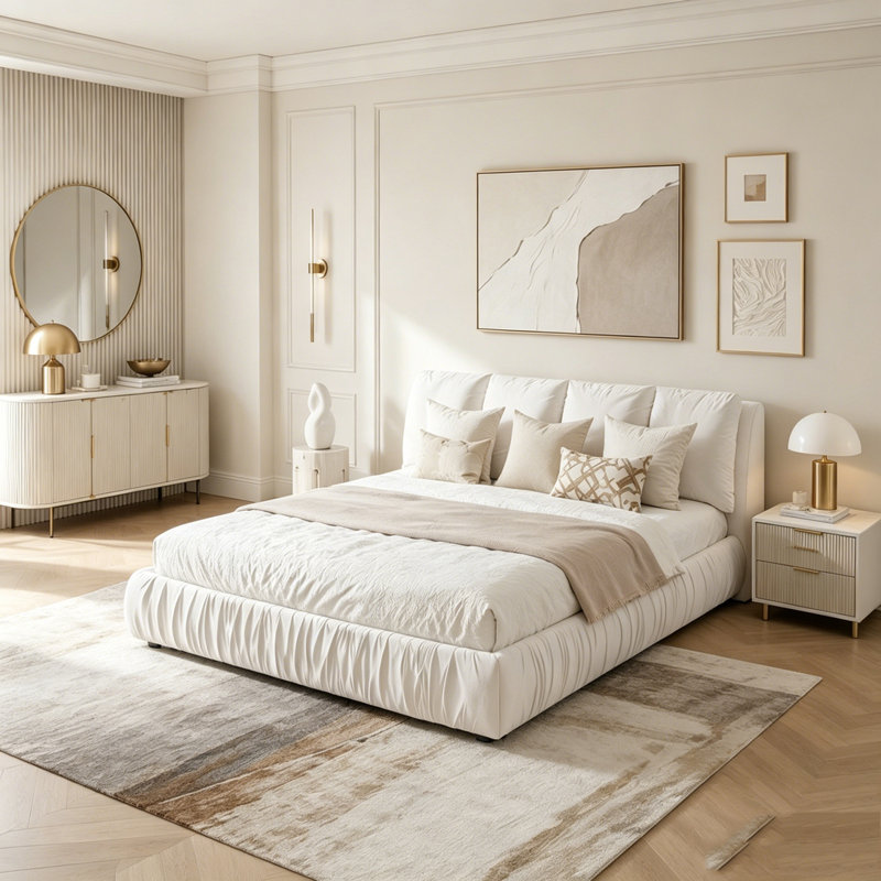 Structure de lit rembourrée, style minimaliste moderne avec tête de lit éponge compressée dodue, velours brillant et support de pieds robuste, matelas non inclus