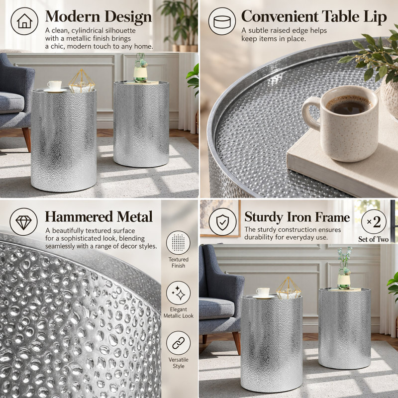 TABLE D'appoint MODERNE EN MÉTAL, SILVER