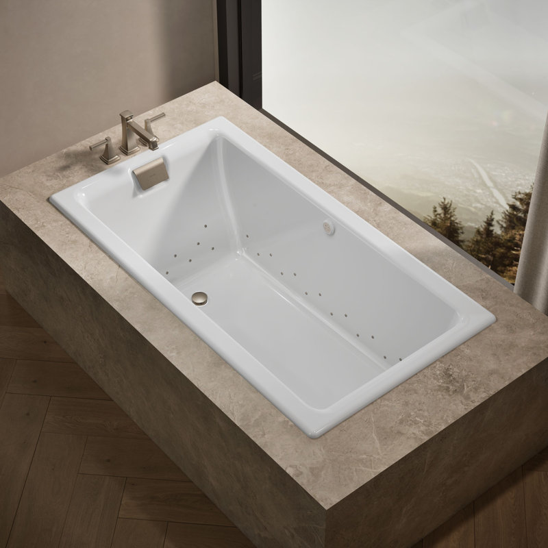 Baignoire à massage à bulles 66 po x 36 po Tea-for-Two, Blanc, Nickel brossé éclatant