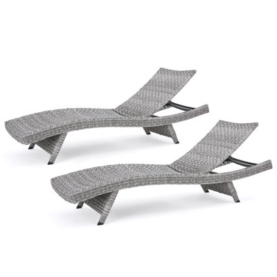  Crete Outdoor Wicker Chaise Lounge Set with Adjustable Backrest, All Weather Patio Recliner, Grey