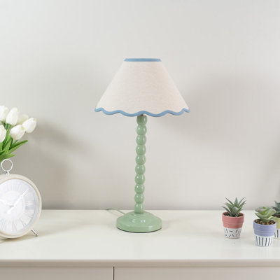 Nephi Bobbins Painted Table Lamp with Tapered Natural Linen Trim Scallop Shade