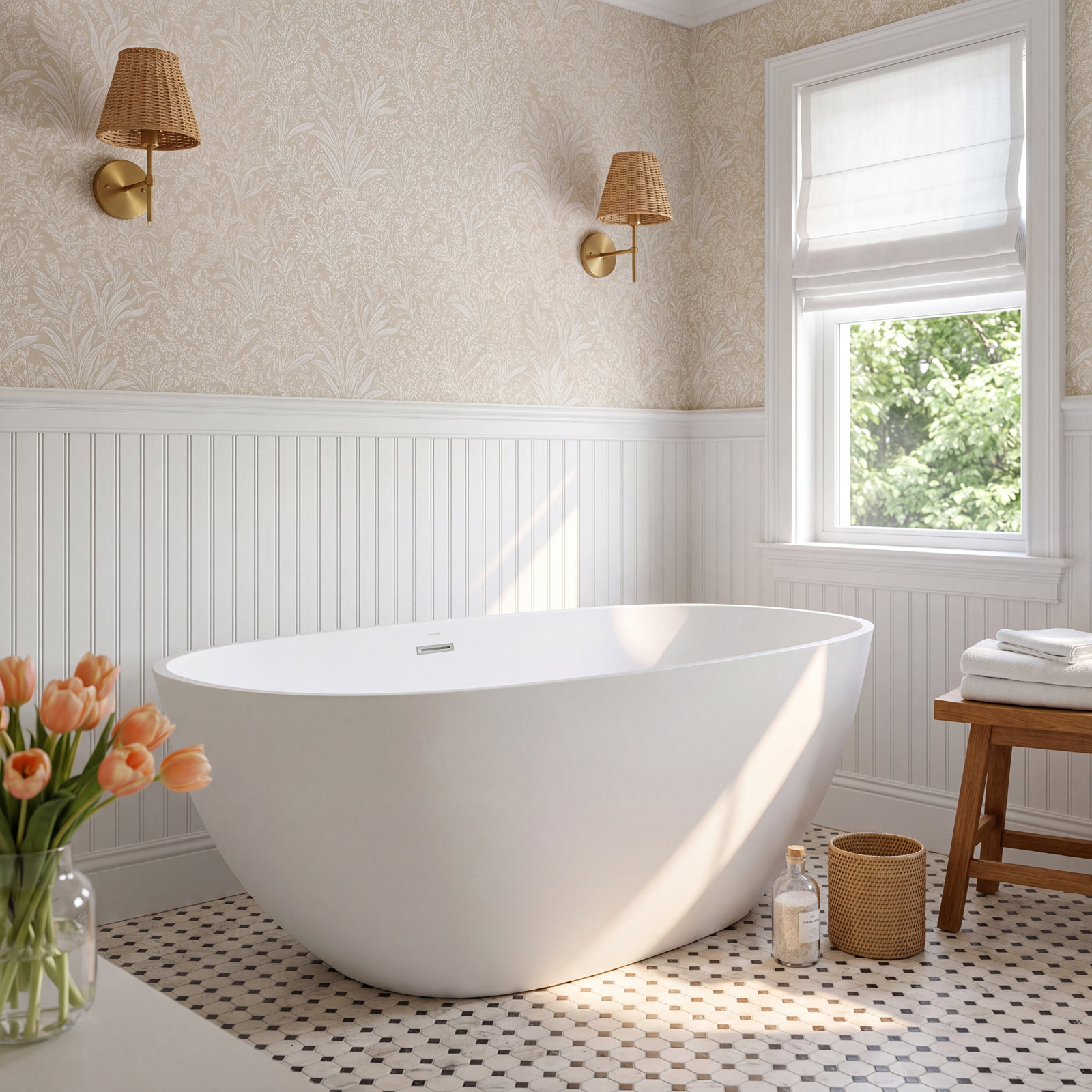 Forma 67" Solid Surface Soaking Bathtub, White