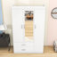 Armoire 3 portes avec miroir intégré, tringle à vêtements et tiroirs sécurisés-1890260457
