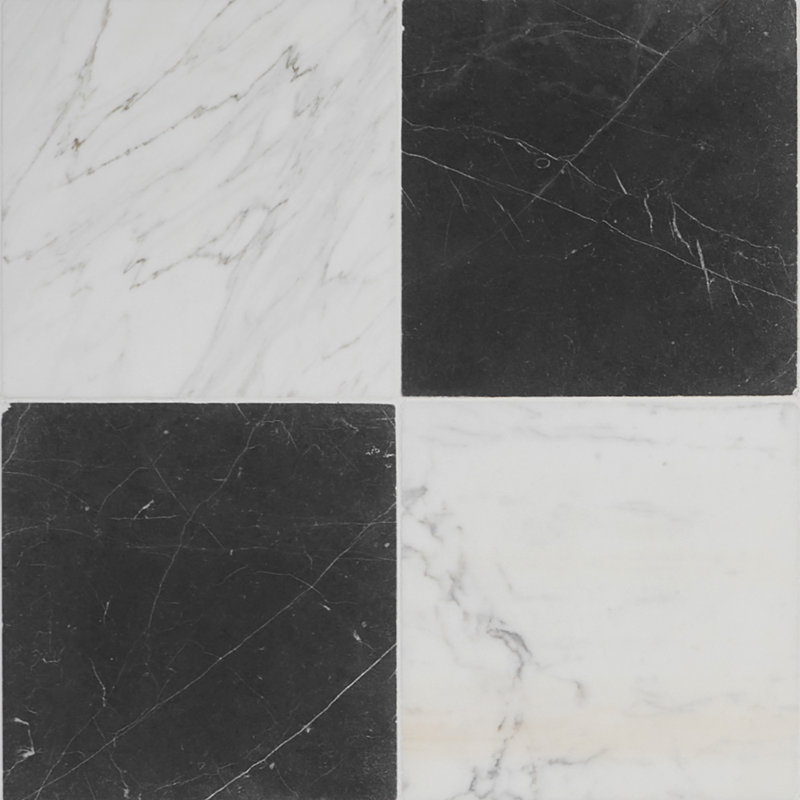 Ornate Checkerboard 12 In. X 12 In. Tumbled Marble Checkerboard Floor And Wall Tile (20 Sq. Ft. / Case)