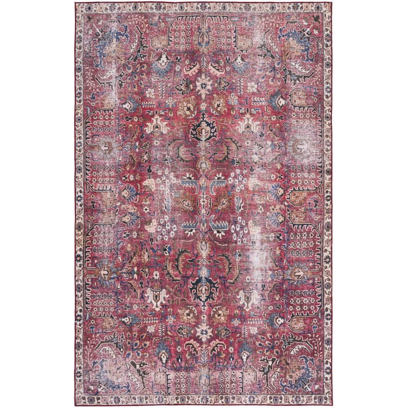 Adon Oriental Red/Beige/Black Area Rug, Rectangle 3' x 5'