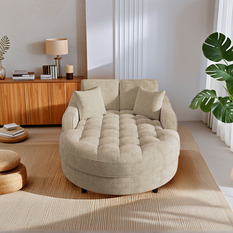 Canapé-lit de 55 po avec méridienne moderne, Champagne chenille