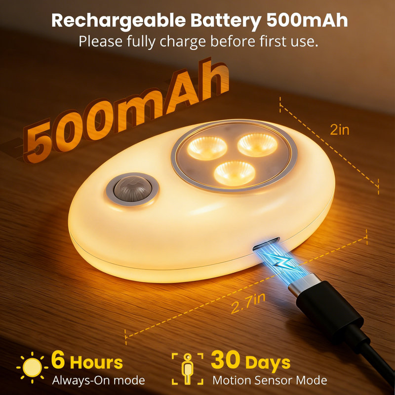 Veilleuse rechargeable sans fil de 2,7 pouces RVB, capteur de mouvement 8 couleurs pour couloir, chambre à coucher