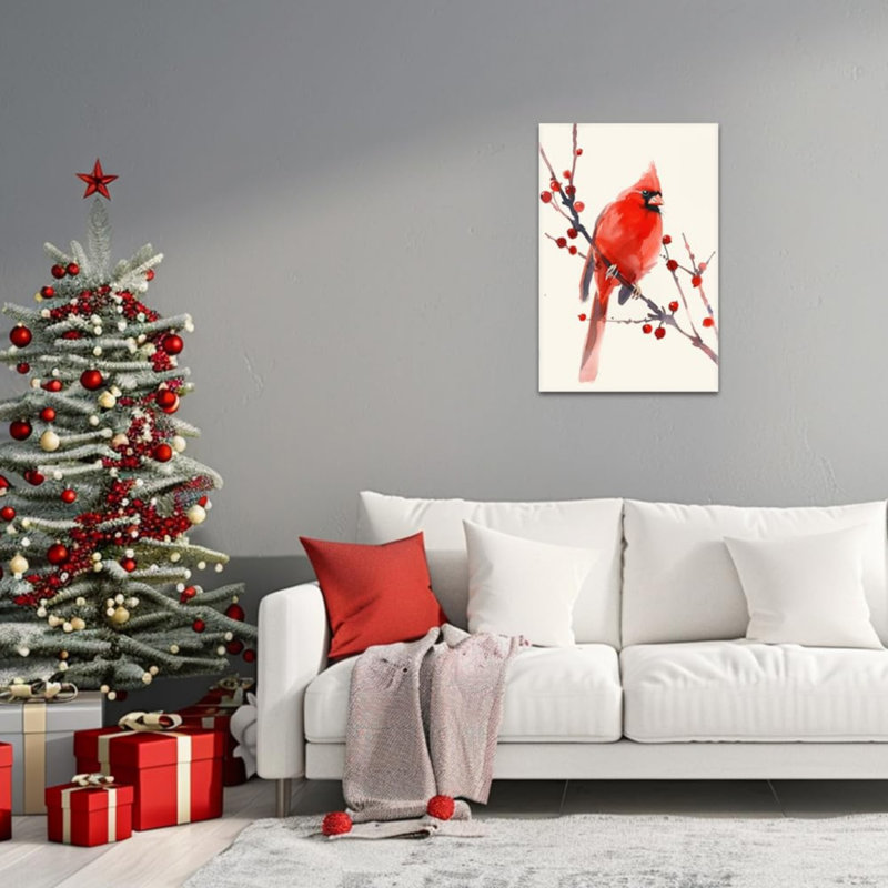 Red Cardinal Unframed Canvas Wall Art  24" X 36"