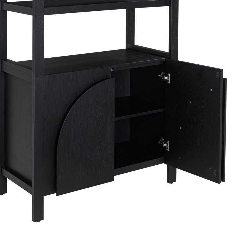 3-Tier Arched Solid Wood Vertical Bookshelf, Black Oak