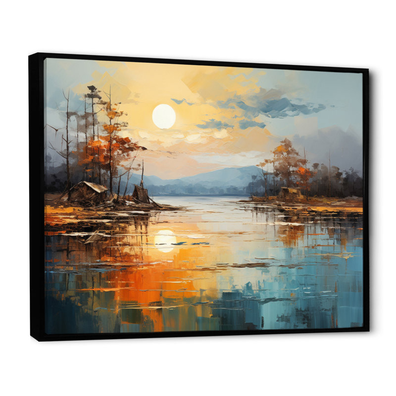 Orange Rivers Riverside Reflection II - Modern Canvas Prints, H 16 po x l 32 po x P 1 po, Cadre flottant noir