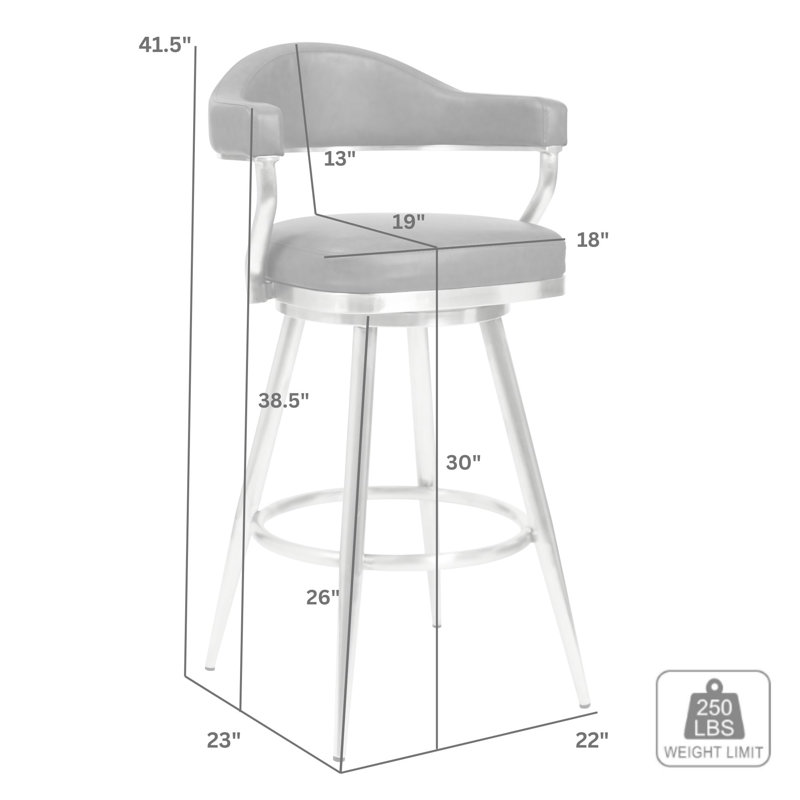 Adelita Modern Swivel Counter or Bar Height Bar Stool with Arms in Faux Leather, and Metal Frame, Bar Stool (30” Seat Height)