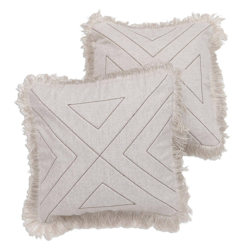  Housse de coussin en coton Triangle, Ivoire