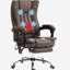 Chaise de bureau en microfibre, chaise d'ordinateur à haut dossier avec massage à 6 points, chaleur, hauteur réglable et repose-pieds rétractable, café