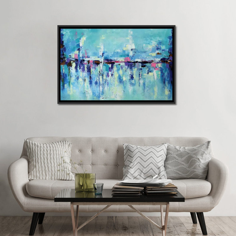 «Abstract Seascape X», reproduction sur toile, H 18 po x l 26 po x P 1,5 po, Toile avec cadre noir, Pas de tapis