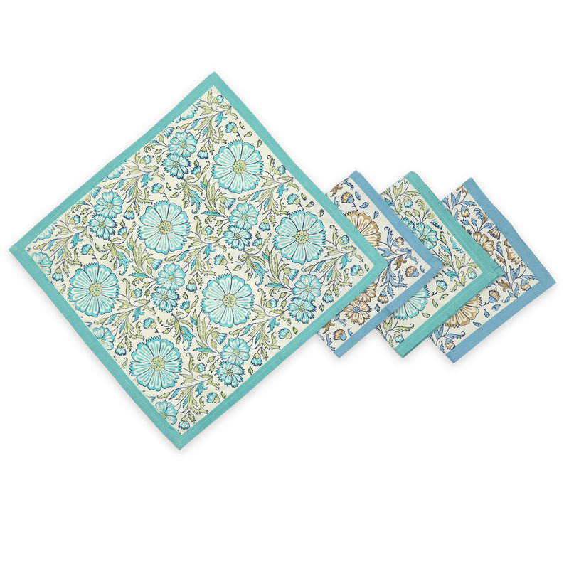 BLOOM Cotton Napkins – Set Of 4, Blue/Teal