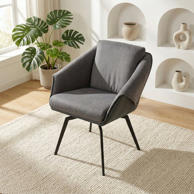 Velvet Swivel Dining Chairs, 180 Auto-Return Office Chair Modern Grey Accent Chairs, for Dining Room