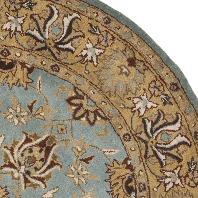 Tapis bleu / doré en laine touffeté à la main Cardwell, Rond 8 pi