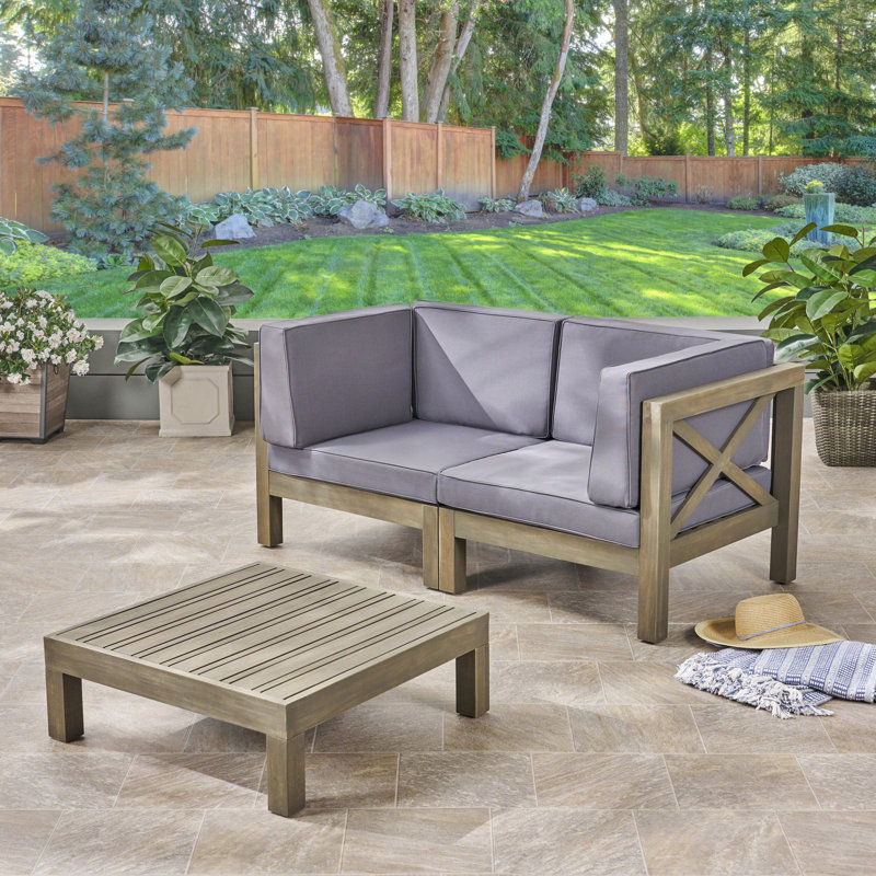Acacia 2 - Person Patio Conversation Set with Cushions, Gray Finish Frame / Dark Gray Cushion