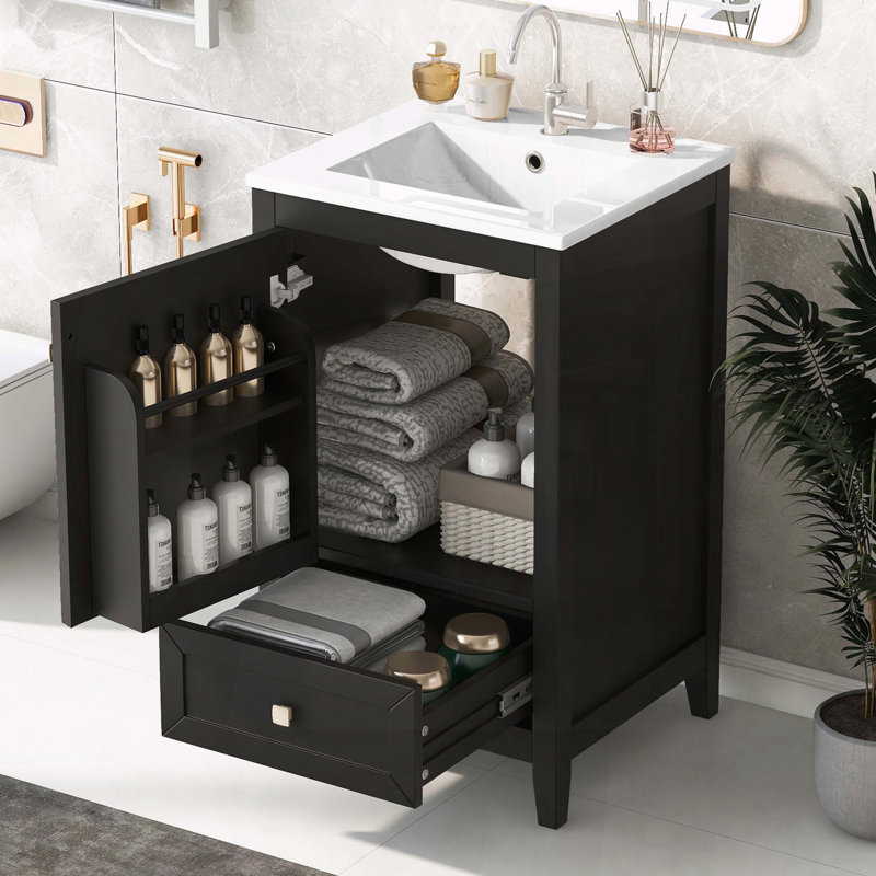 Meuble-lavabo de 20 po avec lavabo, porte à fermeture douce, support de rangement et tiroir