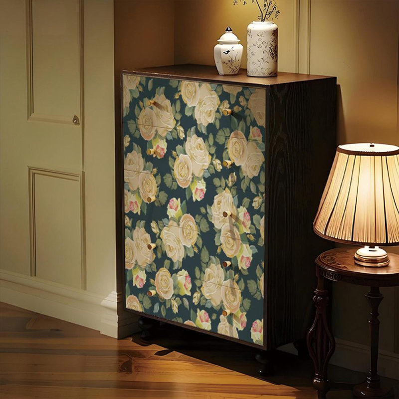 Commode en bois massif à cinq tiroirs French Floral