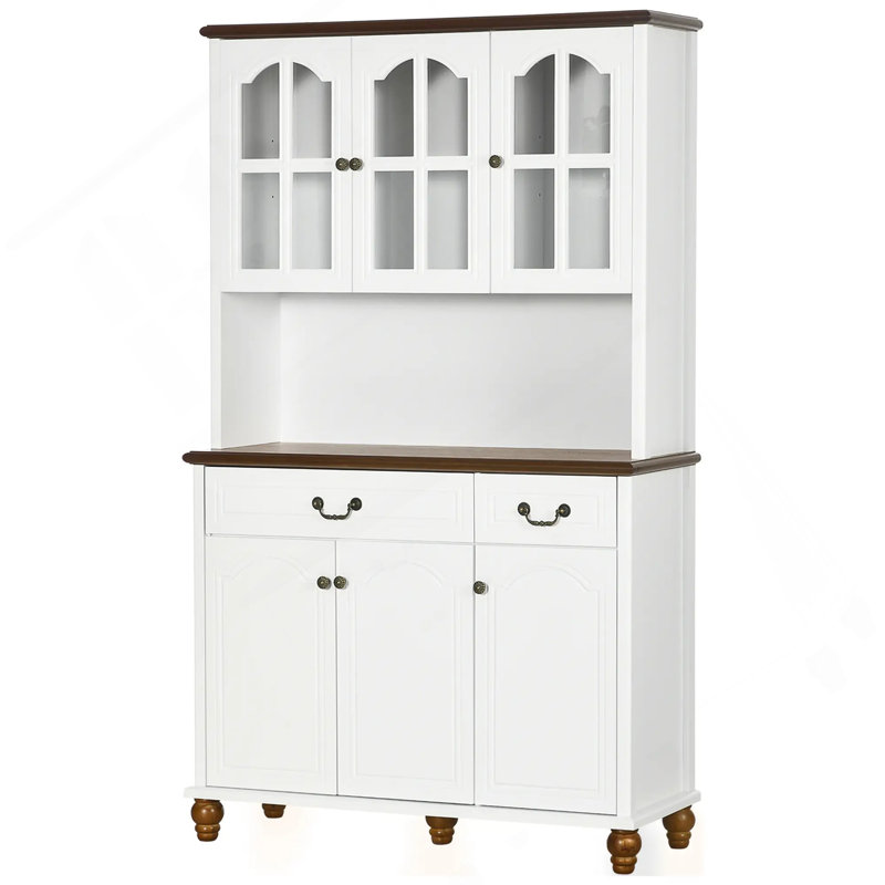 Buffet de cuisine blanc avec 6 portes, 2 tiroirs et 3 tablettes réglables à 3 niveaux