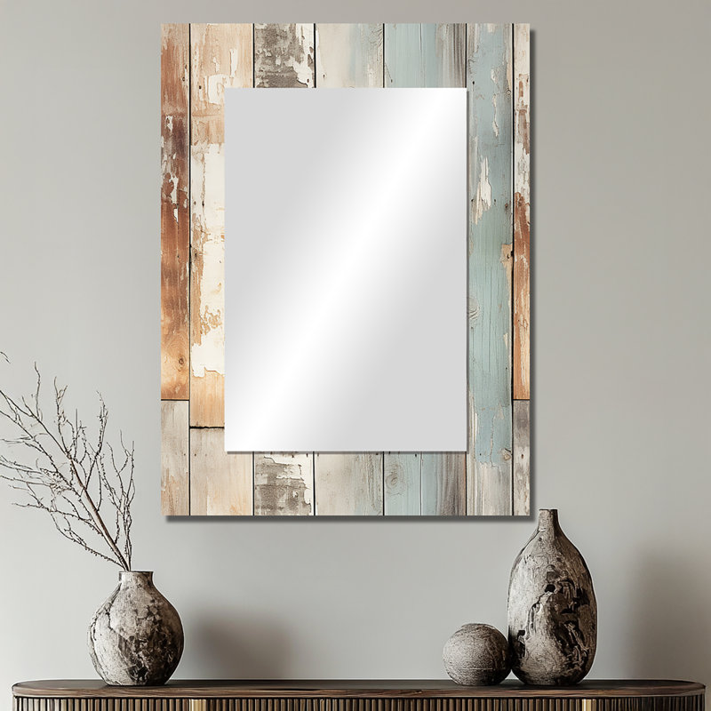 Rustic Farmhouse Wooden Planks - vintage  Mirror, Graphic Print Unique Wall Mirror, Printed Metal Art, 32" x 24"