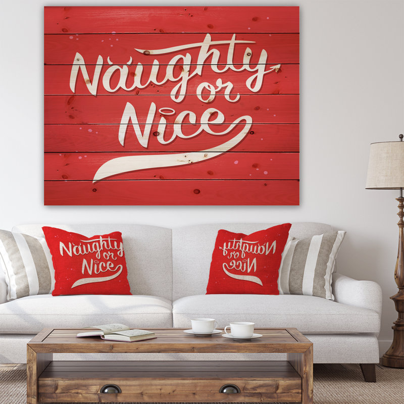 Noël coquine ou Nice-impression d’art textuel, H 30 po x l 40 po x P 1,5 po, Bois