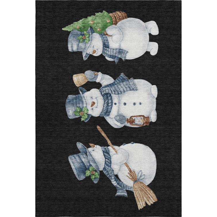 Premium Machine Washable Ingrassellino AMF1826 Happy Snowmen Holiday Rug
