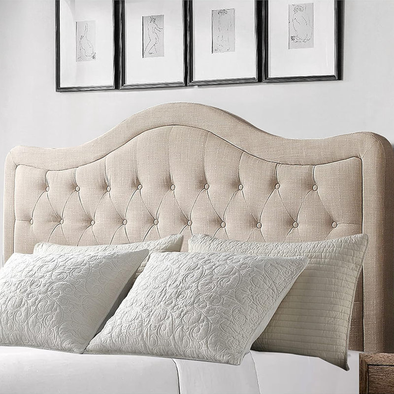 Fabric Upholstered Bed Frame with Adjustable Headboar,Wood Slat Support, Button Tufted Platform Bed, Beige, Full / Double