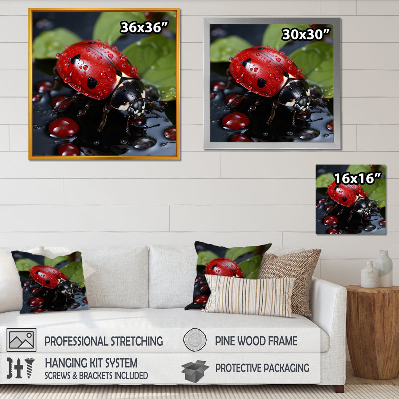 «Lactive Ladybug Reflections II», reproduction sur toile, H 30 po x l 30 po x P 1 po, Cadre flottant noir