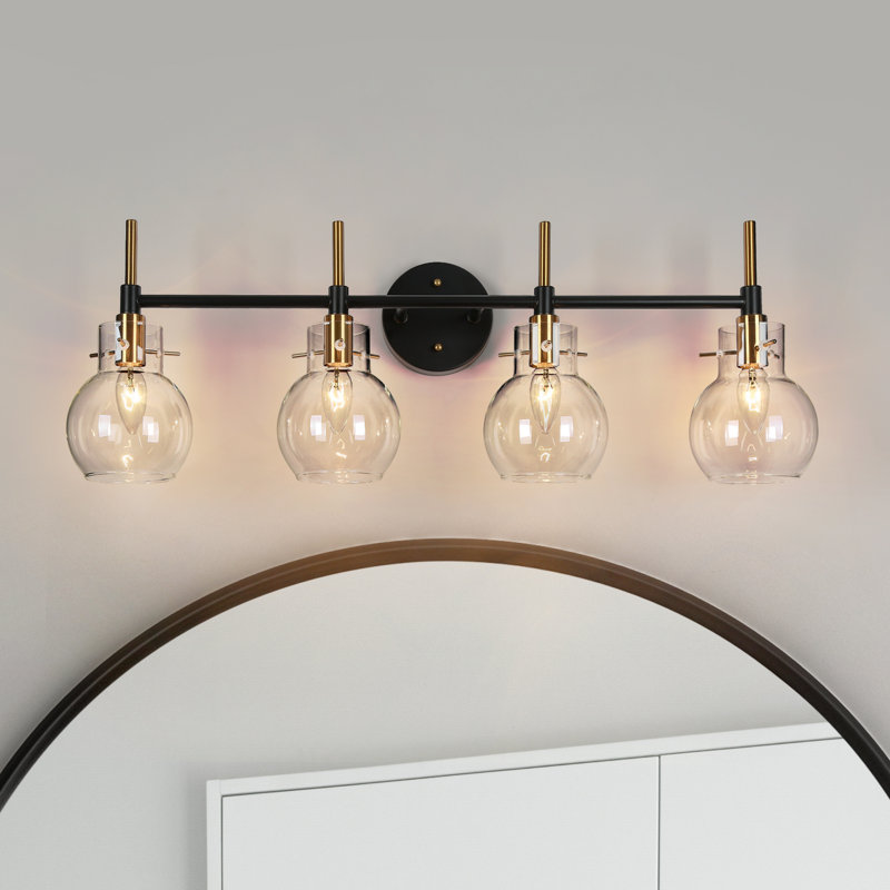Éclairage de salle de bain moderne à 4 lumières à intensité variable noir / laiton Satilla, Or