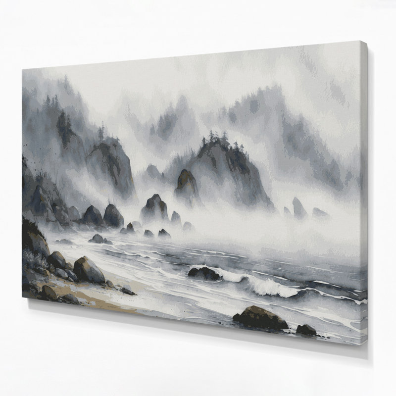 Art mural sur toile Coastal Foggy Shore, H 12 po x l 18 po