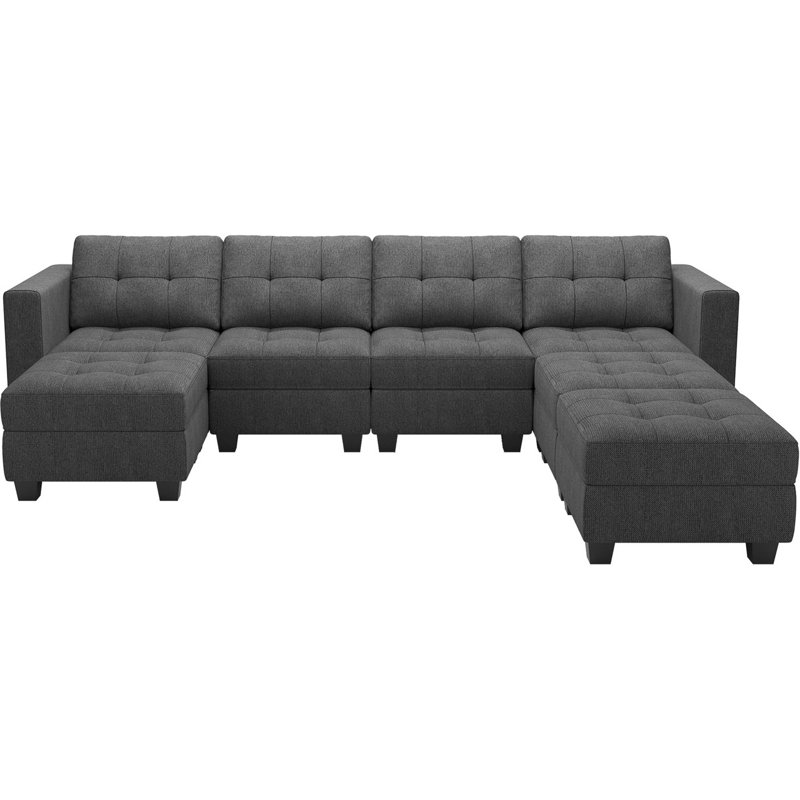 Canapé de rangement Ashbury Hunsicker de 116,4 po de large avec méridienne et canapé modulaire, Polyester gris foncé