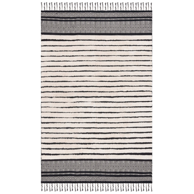 Larnette Hand Woven Cotton Pile Striped Rug, Square 6'