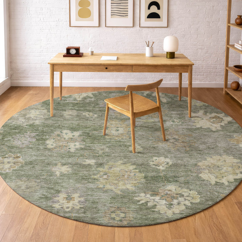 Premium Machine Washable Mayfield AMF2305 Global Rug, Sage, 8' Round