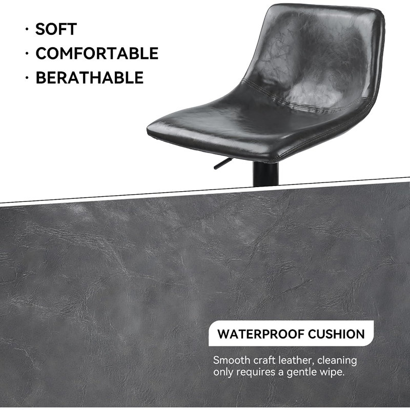 Birecree Swivel Upholstered Adjustable Height Counter Stool with Metal Frame, Dark Gray Faux Lather/ Black Frame