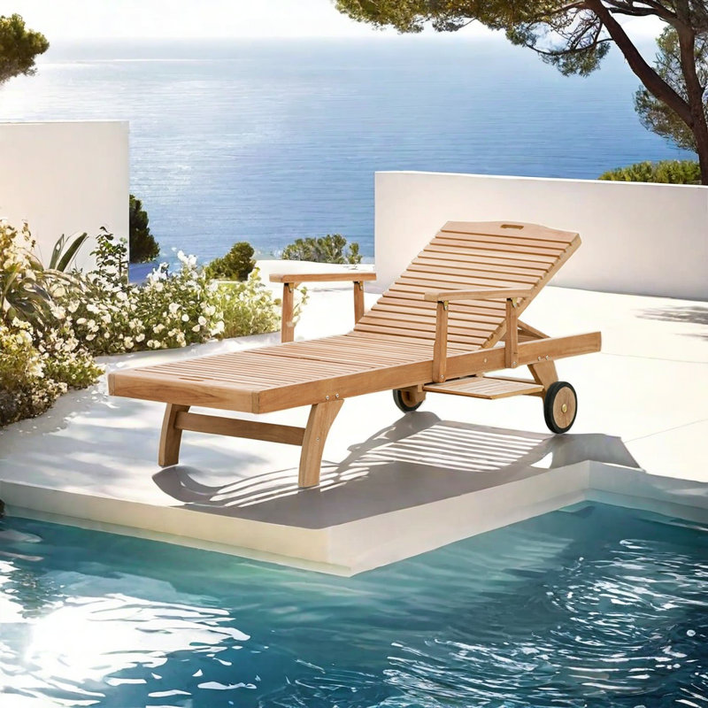 Chaise longue d'extérieur inclinable en bois massif
