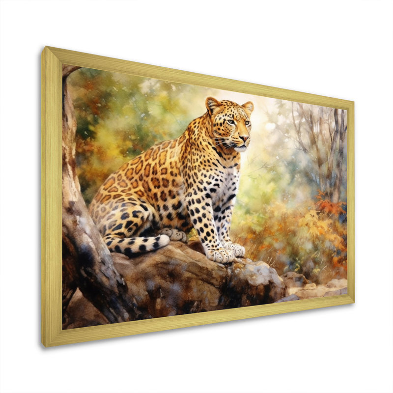 Léopard, art mural sur toile, reproduction de portrait d'un animal sauvage - Leopard Grace II, Cadre doré simple