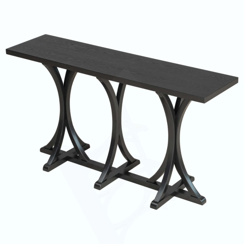 Wooden Console Table With Oak Veneer Top,Farmhouse Entryway Table With Rubber Wood Slender Curved Legs,Perfect For Living Room,Entryway,Hallway, Dining Spaces.