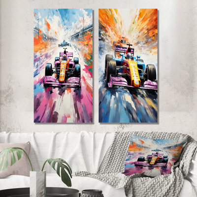 Popart Formula Car On The Race Track I - Race Tracks Metal Wall Art Set Of 2