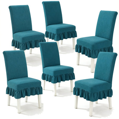 6 PCS Stretch Parsons Dining Chair Covers with Ruffled Skirt, Elastic Slipcovers for High Back Chairs, Wrinkle-Resistant Fabric Protection for Dining Room, Restaurant, Banquet