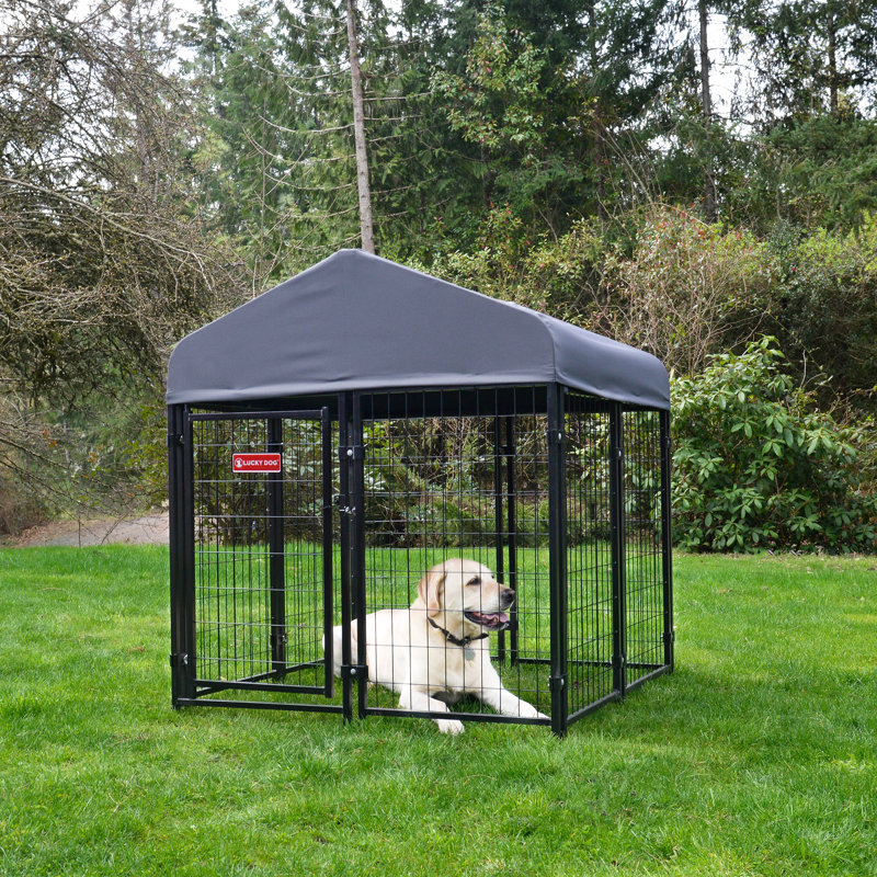 Gray Steel Frame Dog Kennel with Waterproof Canopy Roof