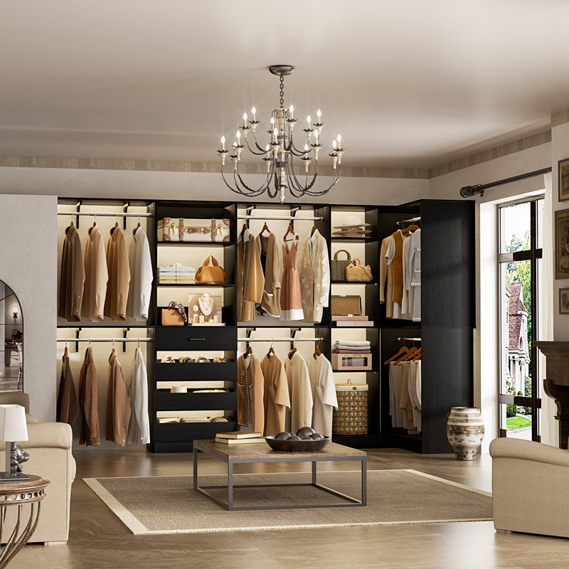 57.3"-132" Adjustable Closet System With 4 Drawers,6 Clothes Rods,4 Shelves