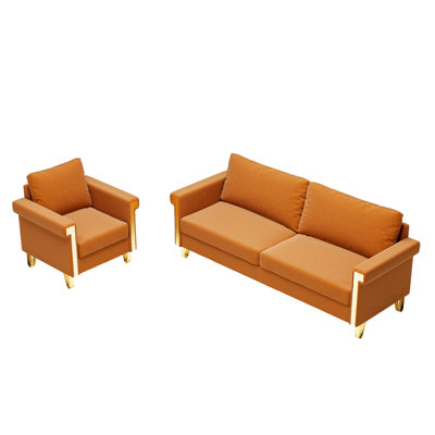 Fauteuil en velours orange avec fauteuil de style Mid-Century moderne et luxueux