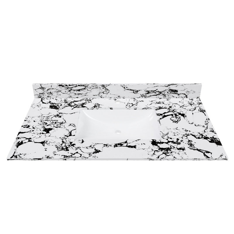 Plateau de meuble-lavabo rectangulaire avec lavabo encastré en céramique, 1 trou pré-percé