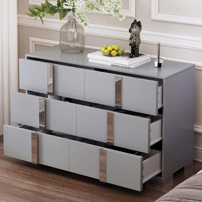 Commode élégante de style moderne avec pieds en métal, avec armoire de rangement en miroir (commode / commode) à 6 tiroirs